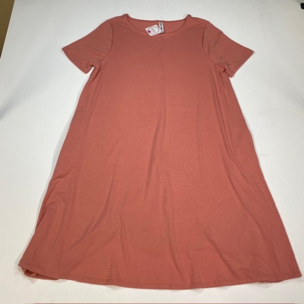 Zenana Premium Ash Rose Pink Short Sleeve T-Shirt Dress Plus Size 1X New